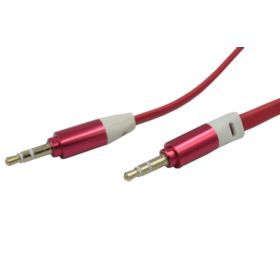 KABEL AUDIO AUX MINI JACK 3.5MM 1M CZERWONY PŁASKI NIEPLĄCZĄCY PRZEWÓD