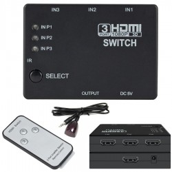 SWITCH HDMI 3x1 Z PILOTEM KABLEM USB ODBIORNIKIEM IR