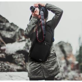 PLECAK FOTOGRAFICZNY NA APARAT I AKCESORIA WODOODPORNY CZARNY KIESZEŃ OTWIERANA NA BOK