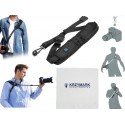 PASEK NA RAMIĘ DO APARATU I KAMER PULUZ CZARNY REGULOWANY UNIWERSALNY ZE ŚCIERECZKĄ