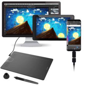TABLET GRAFICZNY HUION HS610 Z PIÓREM I RYSIKAMI CZARNY