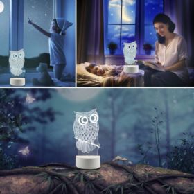 LAMPKA NOCNA SOWA LED 3D USB 3 TRYBY Z KABLEM - Gadżety na prezent