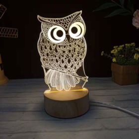 LAMPKA NOCNA SOWA LED 3D USB 3 TRYBY Z KABLEM - Gadżety na prezent