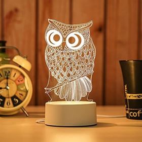 LAMPKA NOCNA SOWA LED 3D USB 3 TRYBY Z KABLEM - Gadżety na prezent