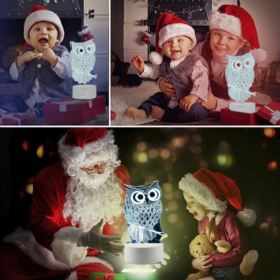 LAMPKA NOCNA SOWA LED 3D USB 3 TRYBY Z KABLEM - Gadżety na prezent