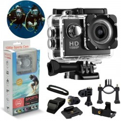 KAMERA SPORTOWA WODOSZCZELNA FULL HD 1080P Z AKCESORIAMI CZARNA