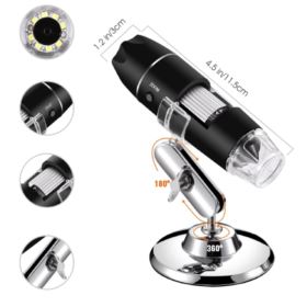 MIKROSKOP CYFROWY USB 1600X 8 LED 2MPX Z KABLEM I STATYWEM CZARNY