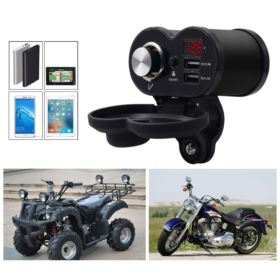 ŁADOWARKA DO MOTOCYKLA 2x USB Z GNIAZDEM ZAPALNICZKI I WYŚWIETLACZEM CZARNA