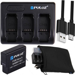 ŁADOWARKA 3-KANAŁOWA DO GO PRO HERO 5 6 Z BATERIĄ AHDBT-501 1220MAH I KABLEM PULUZ