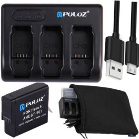 ŁADOWARKA 3-KANAŁOWA DO GO PRO HERO 5 6 Z BATERIĄ AHDBT-501 1220MAH I KABLEM PULUZ