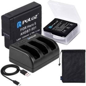 ŁADOWARKA 3-KANAŁOWA DO GO PRO HERO 5 6 Z BATERIĄ AHDBT-501 1220MAH I KABLEM PULUZ