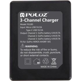 ŁADOWARKA 3-KANAŁOWA DO GO PRO HERO 5 6 Z BATERIĄ AHDBT-501 1220MAH I KABLEM PULUZ