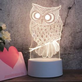 LAMPKA NOCNA SOWA LED 3D USB 3 TRYBY Z KABLEM