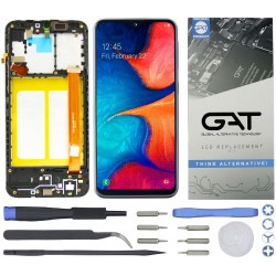 WYŚWIETLACZ Z DIGITIZEREM SAMSUNG GALAXY A20E A10E Z RAMKĄ I NARZĘDZIAMI GAT IPS CZARNY