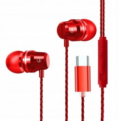SŁUCHAWKI DOUSZNE  T1 USB-C Z MIKROFONEM CZERWONE