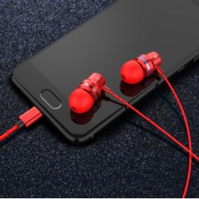 SŁUCHAWKI DOUSZNE  T1 USB-C Z MIKROFONEM CZERWONE