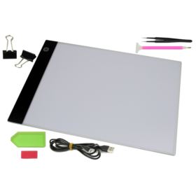 DESKA KREŚLARSKA LED A4 PODŚWIETLANA LIGHT PAD Z ZESTAWEM AKCESORI&Oacute;W