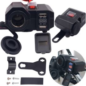 ŁADOWARKA DO MOTOCYKLA USB Z GNIAZDEM ZAPALNICZKI I VOLTOMIERZEM