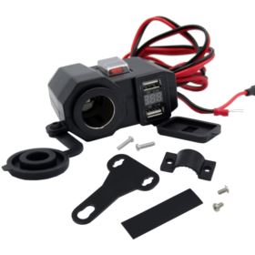 ŁADOWARKA DO MOTOCYKLA USB Z GNIAZDEM ZAPALNICZKI I VOLTOMIERZEM