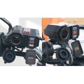 ŁADOWARKA DO MOTOCYKLA USB Z GNIAZDEM ZAPALNICZKI I VOLTOMIERZEM