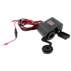 ŁADOWARKA DO MOTOCYKLA USB Z GNIAZDEM ZAPALNICZKI I VOLTOMIERZEM