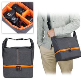 TORBA NA APARAT FOTOGRAFICZNY Z PASKIEM SZARO-POMARAŃCZOWA