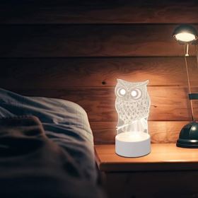 LAMPKA NOCNA SOWA LED 3D USB 3 TRYBY Z KABLEM