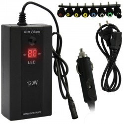 ZASILACZ UNIWERSALNY 120W DO LAPTOPA Z WTYCZKAMI I WYŚWIETLACZEM