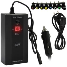 ZASILACZ UNIWERSALNY 120W DO LAPTOPA Z WTYCZKAMI I WYŚWIETLACZEM