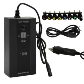 ZASILACZ UNIWERSALNY 120W DO LAPTOPA Z WTYCZKAMI I WYŚWIETLACZEM
