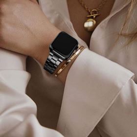 PASEK DO APPLE WATCH BRANSOLETA 42/44/45MM CZARNY STALOWY