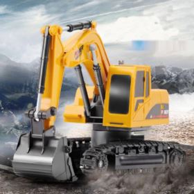 KOPARKA ZDALNIE STEROWANA Ż&Oacute;ŁTA 1:24 Z RUCHOMĄ ŁYŻKĄ I GUMOWYMI GĄSIENICAMI