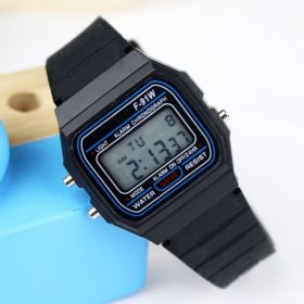 ZEGAREK RETRO HONHX F-91W CZARNY Z PODŚWIETLENIEM BUDZIKIEM DATOWNIKIEM I STOPEREM