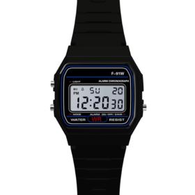 ZEGAREK RETRO HONHX F-91W CZARNY Z PODŚWIETLENIEM BUDZIKIEM DATOWNIKIEM I STOPEREM