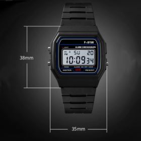 ZEGAREK RETRO HONHX F-91W CZARNY Z PODŚWIETLENIEM BUDZIKIEM DATOWNIKIEM I STOPEREM