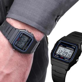 ZEGAREK RETRO HONHX F-91W CZARNY Z PODŚWIETLENIEM BUDZIKIEM DATOWNIKIEM I STOPEREM