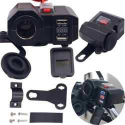 ŁADOWARKA DO MOTOCYKLA USB Z GNIAZDEM ZAPALNICZKI I VOLTOMIERZEM