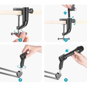 STATYW DO MIKROFONU BIURKOWY Z UCHWYTEM I ŁOŻYSKIEM DO MONTAŻU CZARNY
