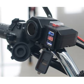 ŁADOWARKA DO MOTOCYKLA USB Z GNIAZDEM ZAPALNICZKI I VOLTOMIERZEM