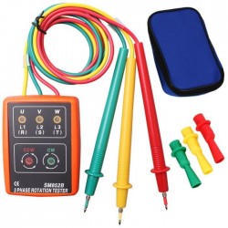 MIERNIK KOLEJNOŚCI FAZ SM852B Z 3 KLIPSAMI I POKROWCEM POMARAŃCZOWY