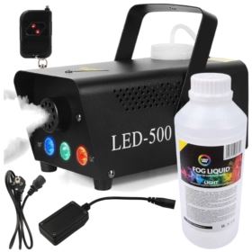 MASZYNA DO DYMU LED-500 Z 3 DIODAMI LED I PILOTEM + PŁYN 1 LITR