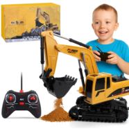 KOPARKA ZDALNIE STEROWANA ŻÓŁTA 1:24 Z RUCHOMĄ ŁYŻKĄ I GUMOWYMI GĄSIENICAMI