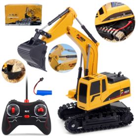 KOPARKA ZDALNIE STEROWANA Ż&Oacute;ŁTA 1:24 Z RUCHOMĄ ŁYŻKĄ I GUMOWYMI GĄSIENICAMI
