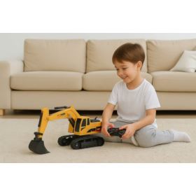 KOPARKA ZDALNIE STEROWANA Ż&Oacute;ŁTA 1:24 Z RUCHOMĄ ŁYŻKĄ I GUMOWYMI GĄSIENICAMI