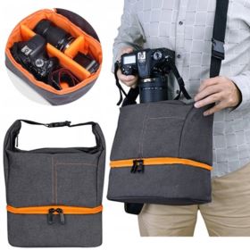 TORBA NA APARAT FOTOGRAFICZNY Z PASKIEM SZARO-POMARAŃCZOWA