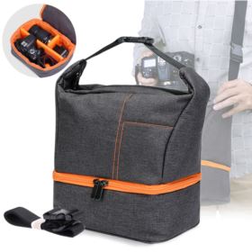 TORBA NA APARAT FOTOGRAFICZNY Z PASKIEM SZARO-POMARAŃCZOWA