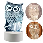 LAMPKA NOCNA SOWA LED 3D USB 3 TRYBY Z KABLEM