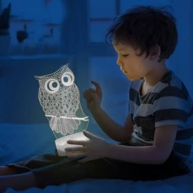 LAMPKA NOCNA SOWA LED 3D USB 3 TRYBY Z KABLEM