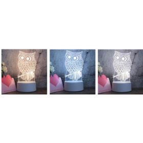 LAMPKA NOCNA SOWA LED 3D USB 3 TRYBY Z KABLEM