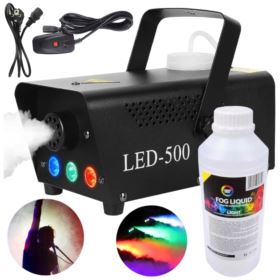 MASZYNA DO DYMU LED-500 Z 3 DIODAMI LED I PILOTEM + PŁYN 1 LITR